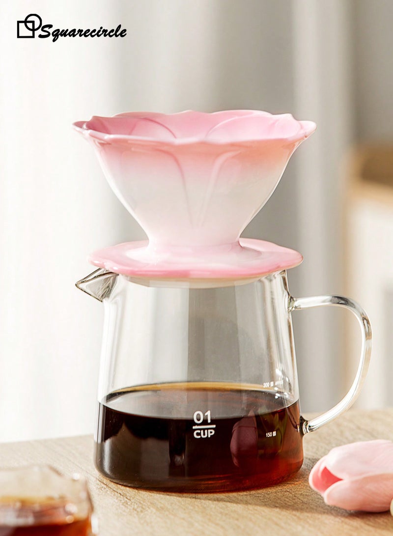 دائرة مربعة مرشح قهوة سيراميكي للتقطير، تصميم زهرة اللوتس، كوب تحضير قهوة يدوية متوافق مع ورق بلون وردي متدرج - Image 4